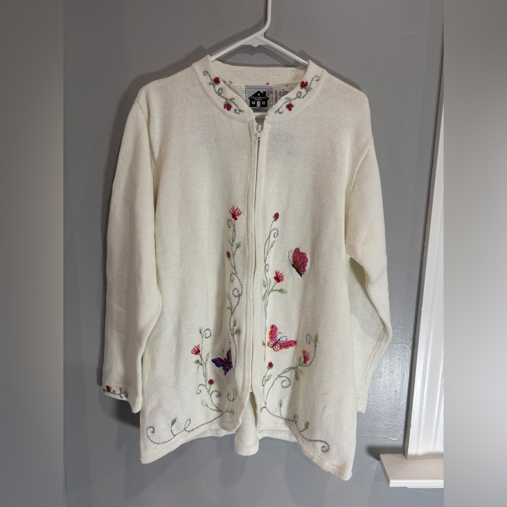 NEW! Storybook Knits Pink Floral Cardigan Sweater Butterflies Size 1X